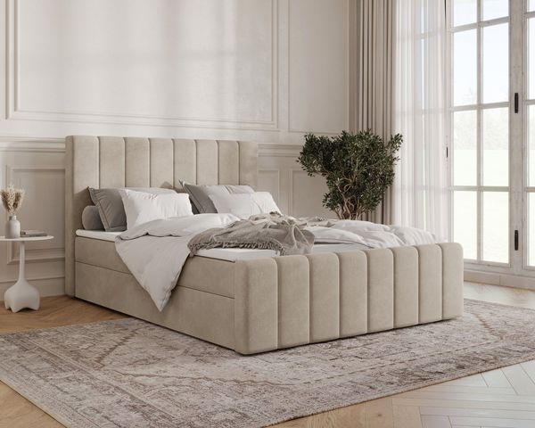 MOEBLO Boxbett BETT 01 BIS (Bonell, Topper, modernes Velours-Design mit Steppung & Stauraum, Doppelbett gepolstertes Kopfteil mit Bettkasten, aus Samt, Polsterbett Kontinentalbett, dekorativem Kopfteil, aus Samt), Boxspring, - (BxHxT):144/164/184x113x2...