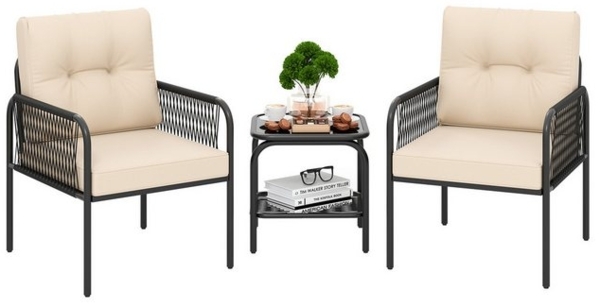 COSTWAY Balkonset, (3-tlg), 1 Tisch, 2 Stühle Gartenmöbel mit Kissen, Rattan Bild 4