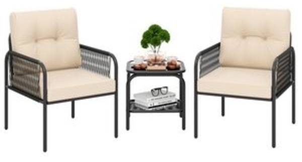 COSTWAY Balkonset, (3-tlg), 1 Tisch, 2 Stühle Gartenmöbel mit Kissen, Rattan Bild 6