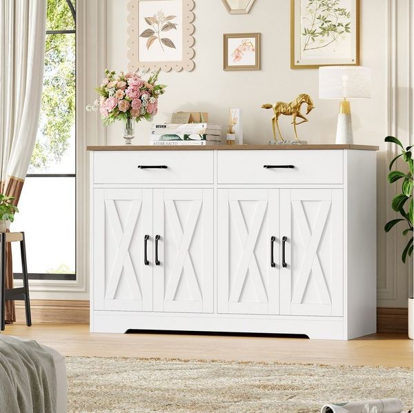 HOMECHO Buffet 120cm Breit Küchenschrank mit Arbeitsplatten, 2 Schubladen, 4 Türen