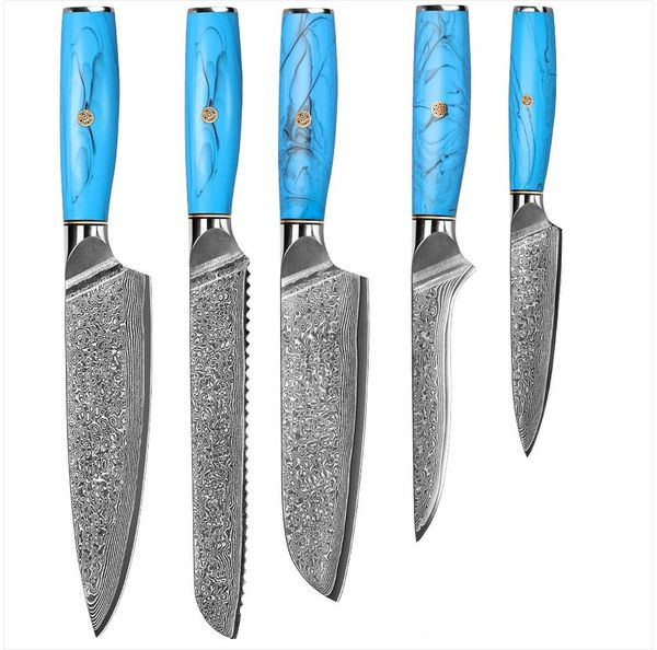 KingLux Messer-Set 5 Teilig Damaststahl Küchenmesser Chefmesser set mit Harzgriff (5-tlg)