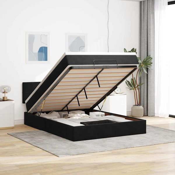 vidaXL Ottoman-Bett mit Matratze & LEDs Schwarz 140x200 cm Samt 3312628