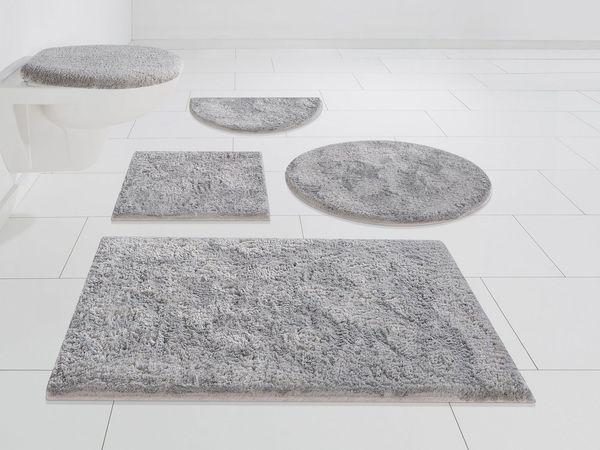 OTTO home Badematte Jos, Badvorleger, Badezimmer Teppich, Höhe 22 mm, rutschhemmend beschichtet, schnell trocknend, fußbodenheizungsgeeignet, Polyester, rechteckig, 3-tlg. Hänge-WC Set, Badematten in Pastell-Farben, Badteppich als 3 teiliges Set erhält...