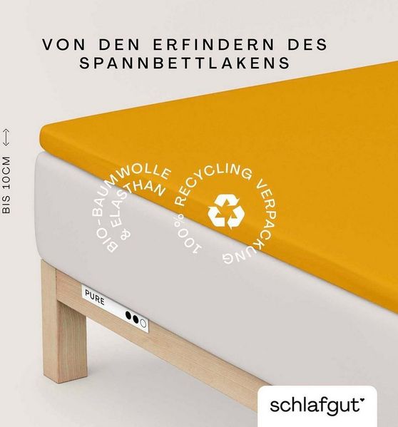 Schlafgut 'PURE TOPPER' Spannbettlaken, für Topper bis 10 cm Höhe, Yellow Deep, L 140x200 cm - 160x220 cm, 100% Bio-Baumwolle