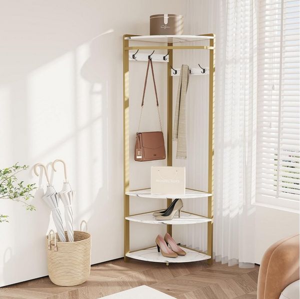 GarveeMore Garderobenständer Garderobenständer, Metall-Eckgarderobe Flurbaum, mit 6 Doppelhaken