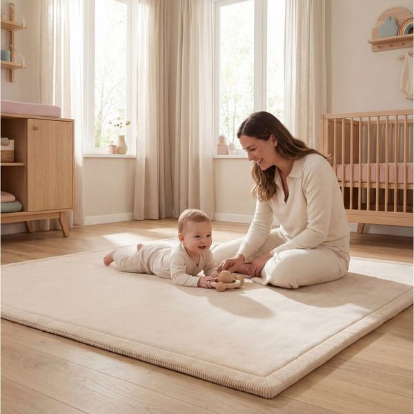 Sanosoft Kinderteppich Sanosoft samtweicher und kuscheliger Krabbelteppich Beige 100x150 cm, Höhe: 30 mm, Öko-Tex 100