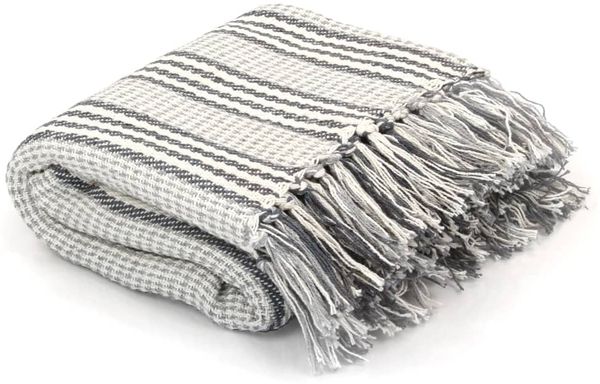 vidaXL Überwurf Baumwolle Streifen 125x150 cm Grau und Weiß 245327