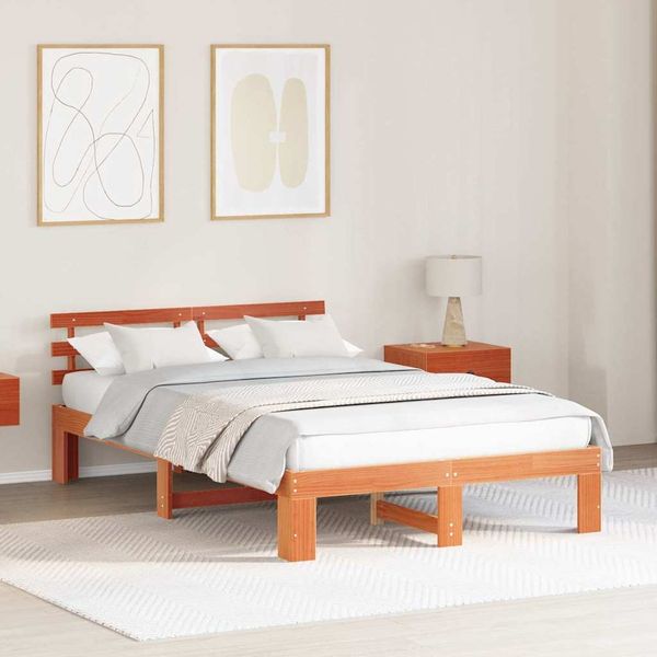 vidaXL Bettrahmen Wachsbraun 135 x 190 cm Massives Kiefernholz 872619