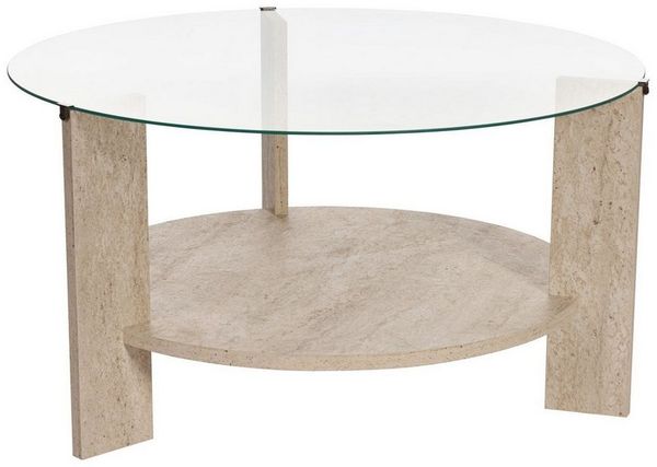 Stylish Coffee Table, 75 x 75 x 40 cm | 100% Tempered Glass & Melamine Coated Particle Board | Elegant Travertine & Transparent Design for Modern Living Spaces