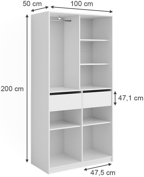 Kleiderschrank Elmo Weiß 100 x 200 cm mit 2 Schubladen Vicco Bild 3