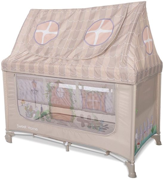 Lorelli Reisebett Sweet Home 2 Ebenen Laufstall mit Dach faltbar Räder Matratze beige