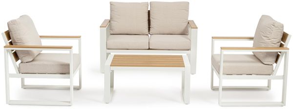 Garten-Set Leandro Aluminium, modern gepolstert, Weiß Beige, für 4 Personen, inkl. Kissen