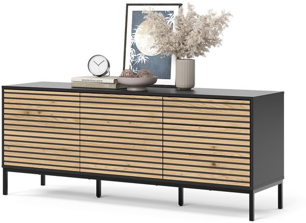 Lowboard Eliza Goldkraft Eiche/Anthrazit 150 x 60 cm mit 3 Schubladen Vicco Bild 5
