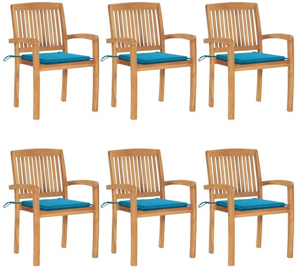 vidaXL Stapelbare Gartenstühle mit Kissen 6 Stk. Massivholz Teak 3073229