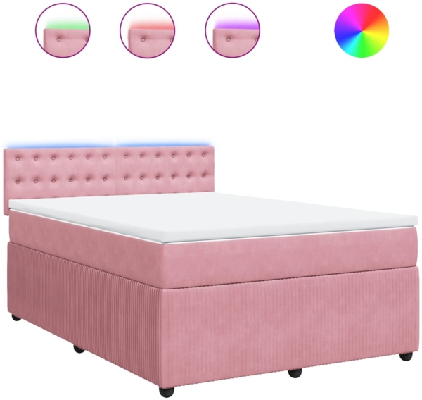 vidaXL Boxspringbett mit Matratze Rosa 140x190 cm Samt 3290051