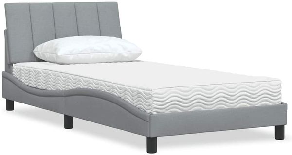 vidaXL Bett mit Matratze "Hanko" Hellgrau 100x200 cm Stoff 3310510
