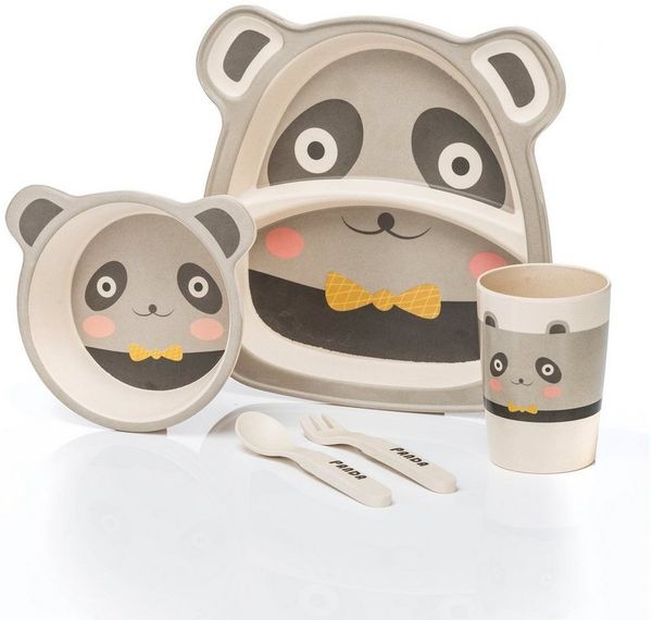 all Kids United Kindergeschirr-Set ALL KIDS UNITED 5-tlg. Kindergeschirr-Set mit Tier-Motiv (5-tlg), BPA-freier Kunststoff, Teller, Schüssel, Besteck, Becher