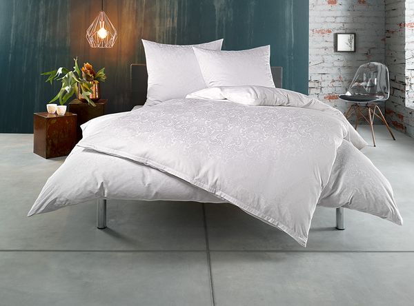 Bettwaesche-mit-Stil Mako-Satin Damast Bettwäsche Ornament weiß Garnitur 140x200 + 70x90