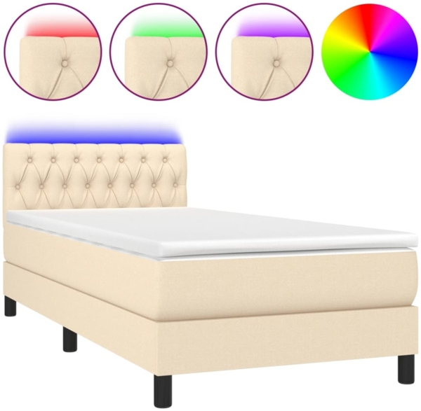 vidaXL Boxspringbett mit Matratze & LED Creme 100x200 cm Stoff 3133378