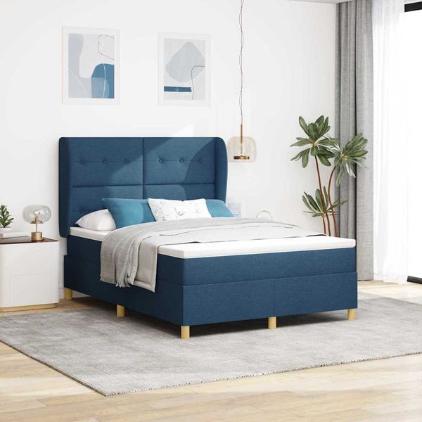 vidaXL Boxspringbett mit Matratze mit Kopfteil Blau 200 x 160 cm Stoff 3340766