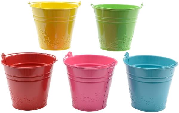 Decoris season decorations Blumentopf, Blumentopf / Übertopf Eimer Metall 11,5x10,5cm bunt 1 Stück sortiert