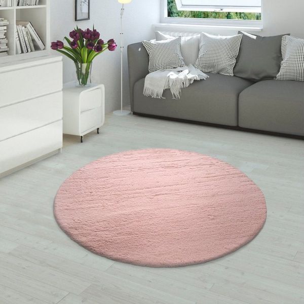 Paco Home Fellteppich Rabbit 780, rund, Höhe: 26 mm, Kunstfell, Kaninchenfell-Haptik, echter Kuschelteppich, Uni-Farben