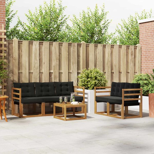 vidaXL Outdoor-Sofagarnitur mit Kissen 6 pcs Natürlich und Schwarz 3368391