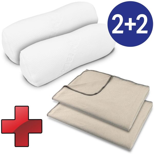 Reiseset bestehend aus: 2 x Knie- und Nackenrolle Visko 40 x 15 cm + 2 x Sleezzz® Smart Kuscheldecke 150 x 200 cm