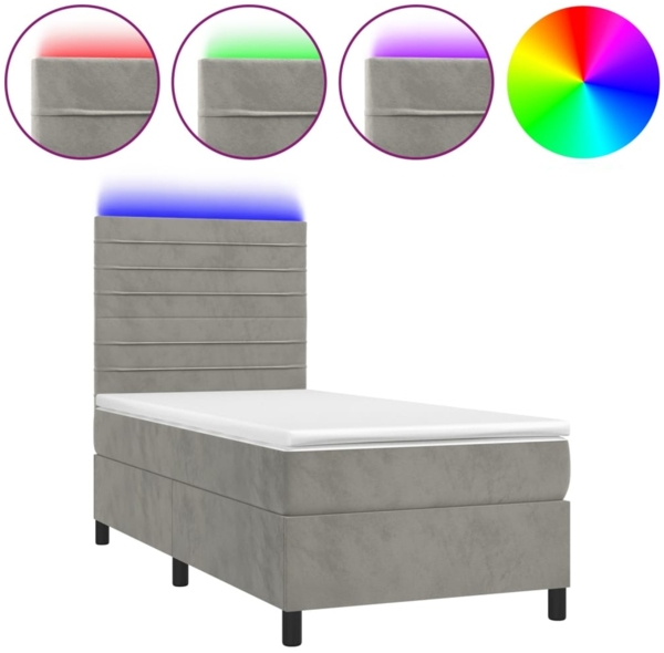 vidaXL Boxspringbett mit Matratze & LED Hellgrau 90x200 cm Samt 3136161