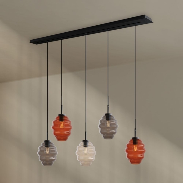 s.luce Echos Esstischleuchte 5-flammig 160cm Baldachin Ø 18cm Braun, Klar, Rauch