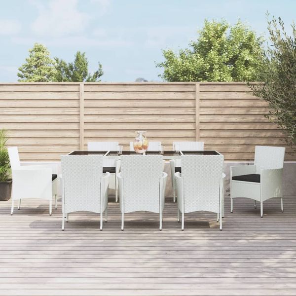 vidaXL 9-tlg. Garten-Essgruppe mit Kissen Weiß Poly Rattan 3187345