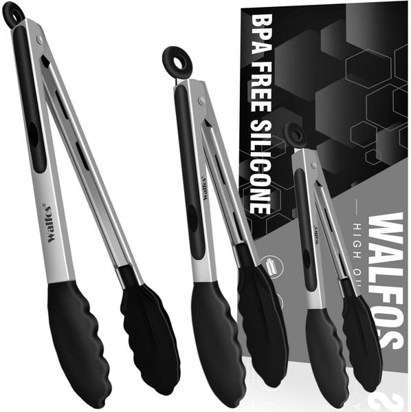Walfos Küchenzange Hitzebeständige 3er-Set Silikonspitzen 18cm 23cm 30,5cm