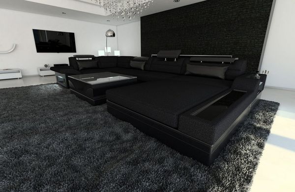 Sofa Dreams Wohnlandschaft Stoff Couch Polster Sofa Mezzo U Form Stoffsofa, mit LED, wahlweise mit Bettfunktion als Schlafsofa, Designersofa