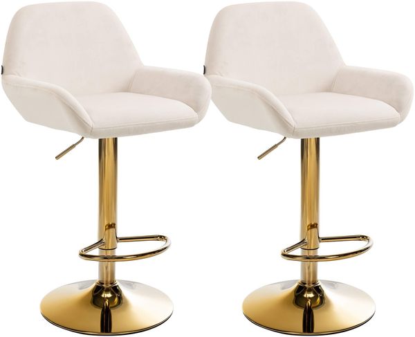 2er Set Barhocker BIKEL - Samt Creme 51x52x89 cm Gold | Barstuhl Höhenverstellbar Mit Lehne Drehbar Tresenhocker Tresenstuhl Kneipenhocker
