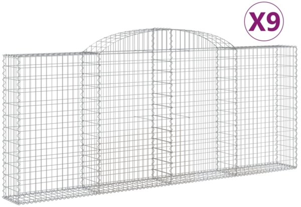 vidaXL Gabionen mit Hochbogen 9 Stk. 300x30x120/140cm Verzinktes Eisen 3146546