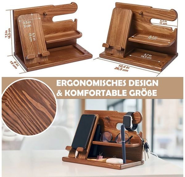 Refined Living Organizer Holz Telefon Dockingstation Geschenke für Männer & Frauen Geburtstag (Schreibtisch Nachttisch Organizer ladestation holz Büro Aufbewahrung, 1 St, Vatertagsgeschenk für Papa für Mama, Geschenke zum Valentinstag), Handy-Halterung...