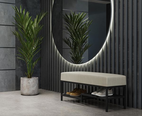 AX LIVING Sitzbank mit Schuhablage Shelie 80 cm – Beige, Schwarz-Metallgestell
