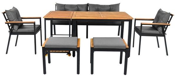 KLAM HOME Gartenlounge-Set Garten-Essgruppe mit Sesseln und abnehmbarem Servierwagen, (Gartenmöbel mit abnehmbarer und waschbarer für 6–7 Personen), geeignet für Gärten, Schwimmbäder und andere Außenbereiche Bild 4