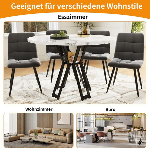 Moderner Esstisch 100x100 cm in Weiß-Schwarz mit MDF-Tischplatte in Marmoroptik, robustem Metallgestell, 76cmx100cmx100cm