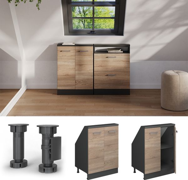 Küchenschrank für Dachschrägen R-Line Sonoma 60 cm mit 2 Türen Vicco Bild 5