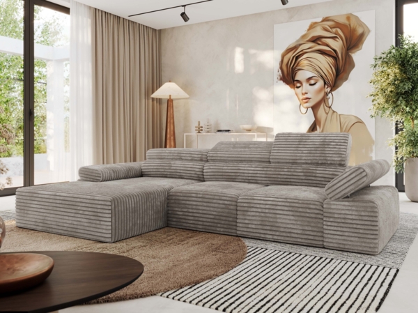 Ecksofa mit Relax-funktion, Elektrisch verstellbarer Sitz, L-förmige Ecke mit Armlehnen, Wellenfeder - RILASSO - linke Seite Bild 1