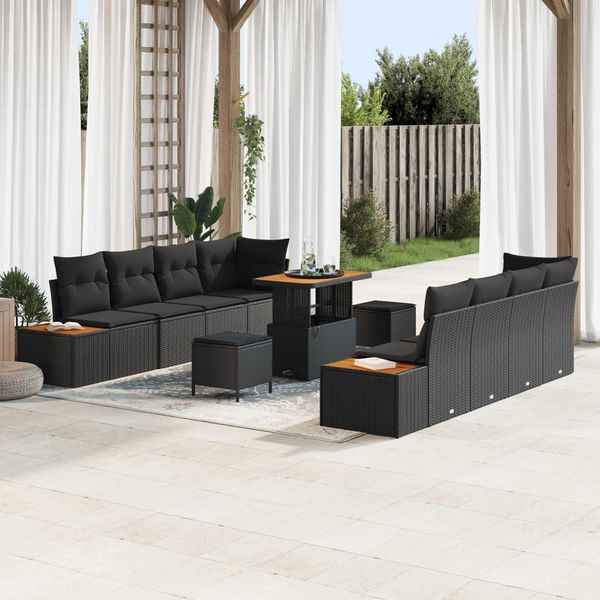 vidaXL Gartensofa-set 11 pcs Schwarz Poly-Rattan 3362889