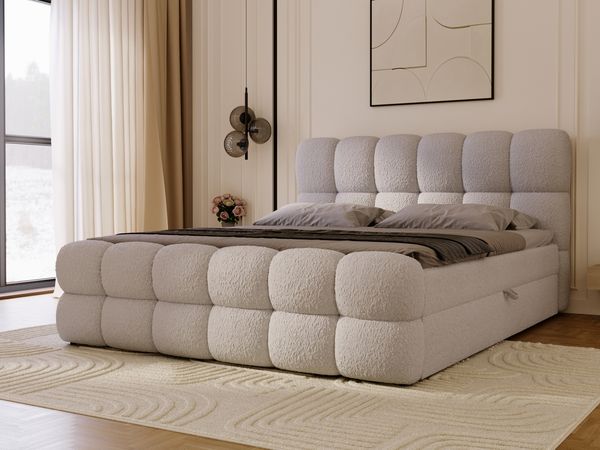GRAINGOLD Modo Boxspringbett 140x200, mit gepolstertes Kopfteil, Doppelbett mit zwei Bettkästen, Velour-Stoff, Grau