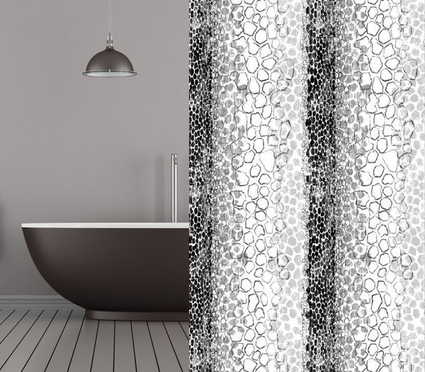 Textil Duschvorhang Snake 240x200 cm weiss schwarz grau Schlangenmuster inkl. Duschvorhangri