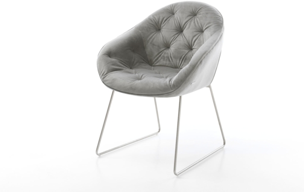 Esszimmerstuhl Gaio-Flex Samt Grau Kufengestell Edelstahl