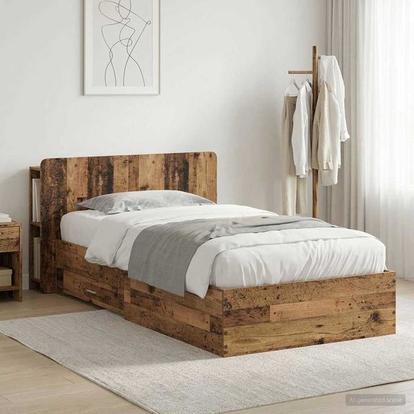vidaXL Bettgestell mit Stauraum Altholz 90x190 cm Holzwerkstoff 3433713