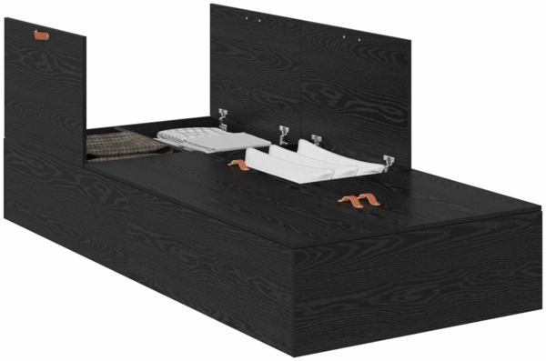 vidaXL Aufbewahrungsbettgestell Schwarz Eichen-Optik 90 x 200 cm 3335342