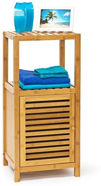 Relaxdays Badregal mit Tür, Bambus natur, 80 x 33 x 36,5 cm