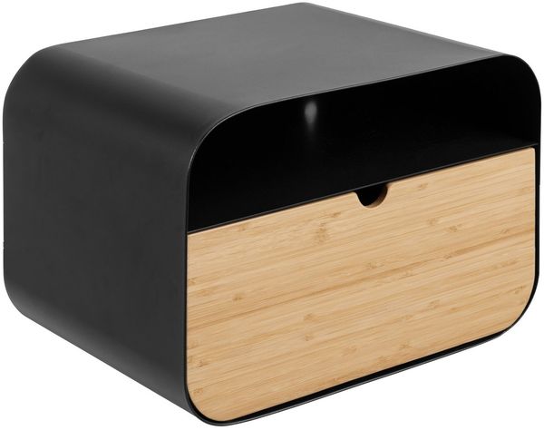 ACTONA GROUP Nachttisch mit Schublade, in schwarz / Bambus - 35x23x25cm (BxHxT)