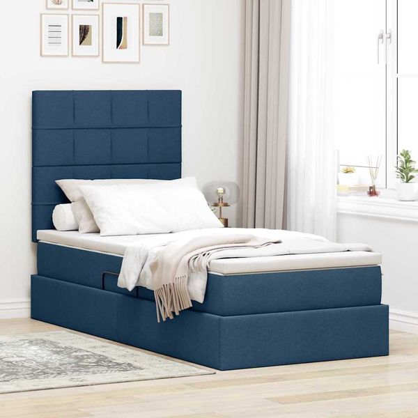 vidaXL Aufbewahrungsbett mit Matratze Blau 90 x 200 cm Polyester 3371759